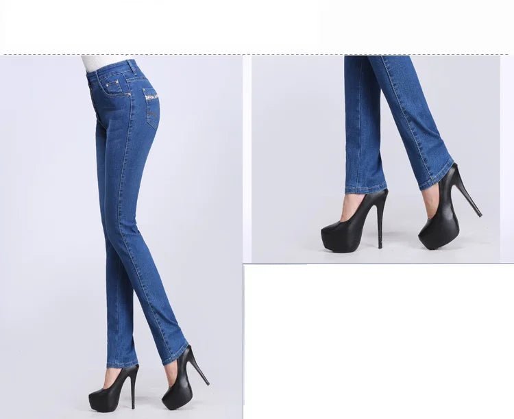 2024 Spring Autumn High waist Jeans Women With pockets Slim Cotton Stretch Mother Denim Trousers Casual Female Straight pants - PratSN