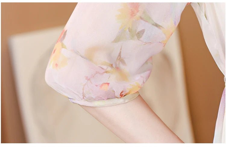 2024 Summer New Luxury Silk Floral Print Casual Midi Dress Women's Vintage Elegant Chic Dress Holiday Boho Beach Evening Dresses - PratSN