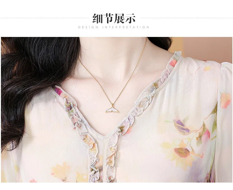 2024 Summer New Luxury Silk Floral Print Casual Midi Dress Women's Vintage Elegant Chic Dress Holiday Boho Beach Evening Dresses - PratSN