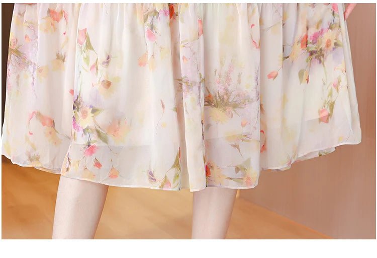 2024 Summer New Luxury Silk Floral Print Casual Midi Dress Women's Vintage Elegant Chic Dress Holiday Boho Beach Evening Dresses - PratSN
