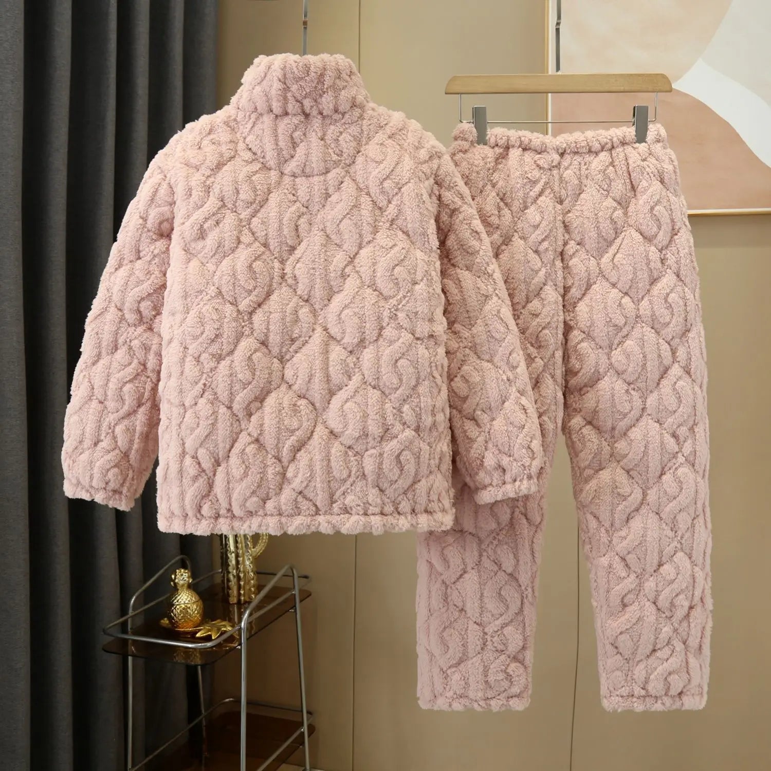 2024 Women Winter Pajamas Sleepwear 2 Piece Set Zipper Tops + Long Pants Fleece Plush Padded Thickened Home Wear Suits Pajamas - PratSN