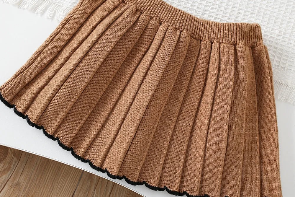 2025 Autumn Children Outfit 2PCS Kids Sweater Set 9M - 5T Fashion Girls Baby Bead Pullover + Short Skirt - PratSN