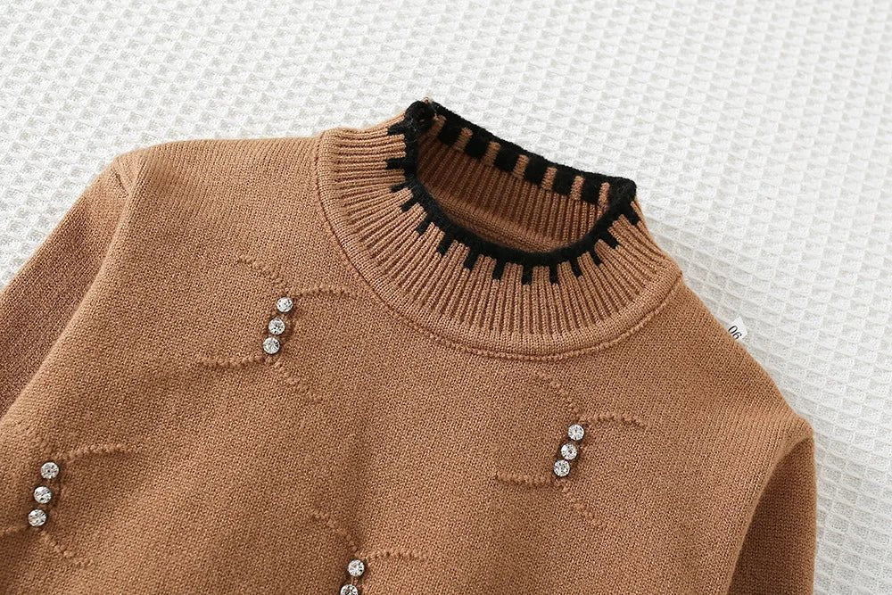 2025 Autumn Children Outfit 2PCS Kids Sweater Set 9M - 5T Fashion Girls Baby Bead Pullover + Short Skirt - PratSN