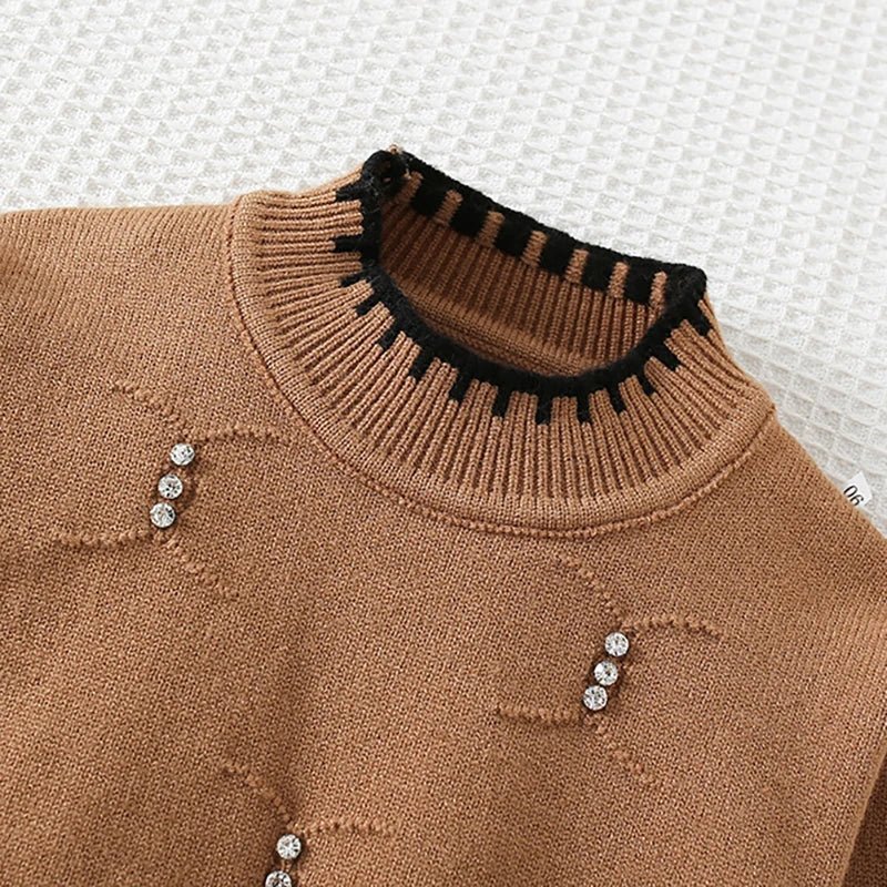 2025 Autumn Children Outfit 2PCS Kids Sweater Set 9M - 5T Fashion Girls Baby Bead Pullover + Short Skirt - PratSN