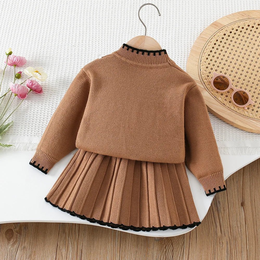 2025 Autumn Children Outfit 2PCS Kids Sweater Set 9M - 5T Fashion Girls Baby Bead Pullover + Short Skirt - PratSN
