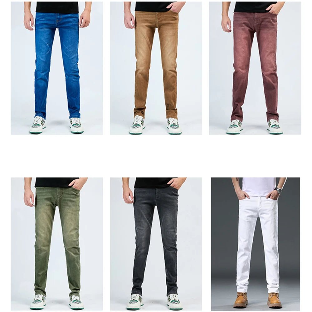 2025 Autumn Men's White Slim Fit Straight Jeans Casual Stretch Denim Pants Comfortable Fashion Streetwear Male Brand Clothing - PratSN
