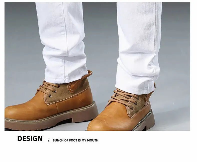 2025 Autumn Men's White Slim Fit Straight Jeans Casual Stretch Denim Pants Comfortable Fashion Streetwear Male Brand Clothing - PratSN