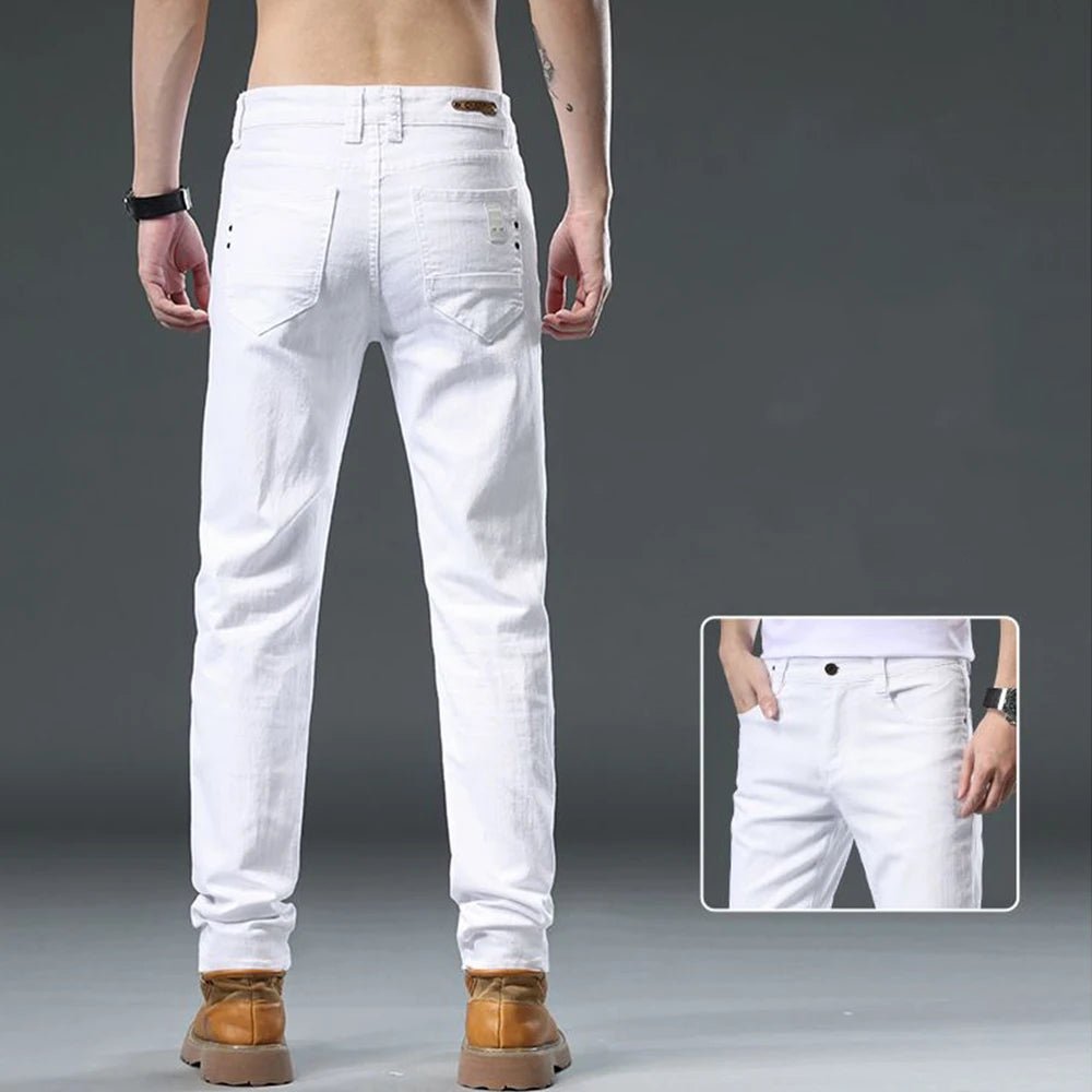 2025 Autumn Men's White Slim Fit Straight Jeans Casual Stretch Denim Pants Comfortable Fashion Streetwear Male Brand Clothing - PratSN