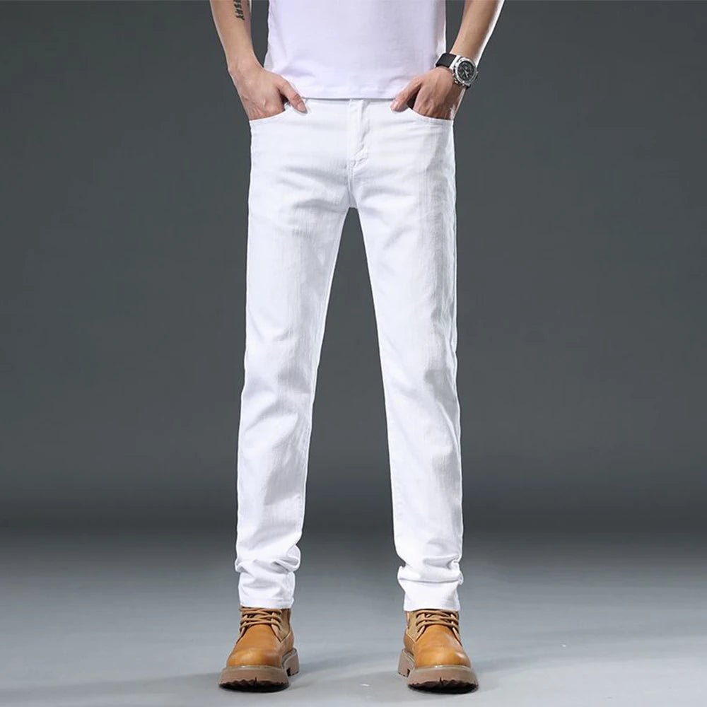 2025 Autumn Men's White Slim Fit Straight Jeans Casual Stretch Denim Pants Comfortable Fashion Streetwear Male Brand Clothing - PratSN