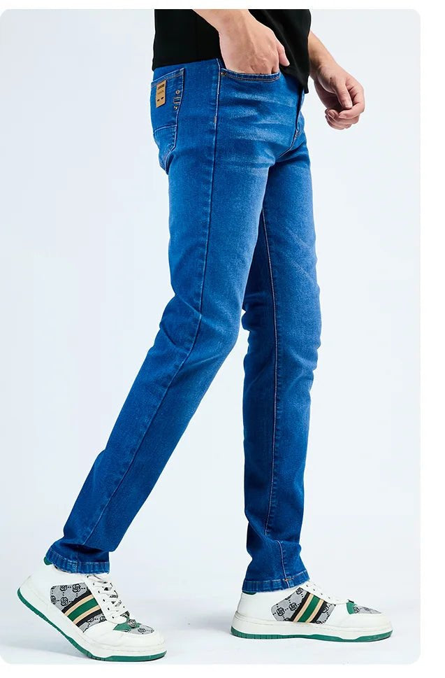 2025 Autumn Men's White Slim Fit Straight Jeans Casual Stretch Denim Pants Comfortable Fashion Streetwear Male Brand Clothing - PratSN
