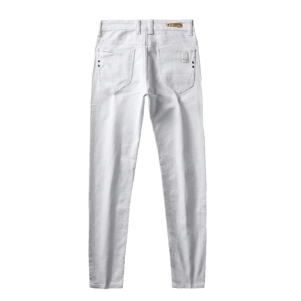 2025 Autumn Men's White Slim Fit Straight Jeans Casual Stretch Denim Pants Comfortable Fashion Streetwear Male Brand Clothing - PratSN