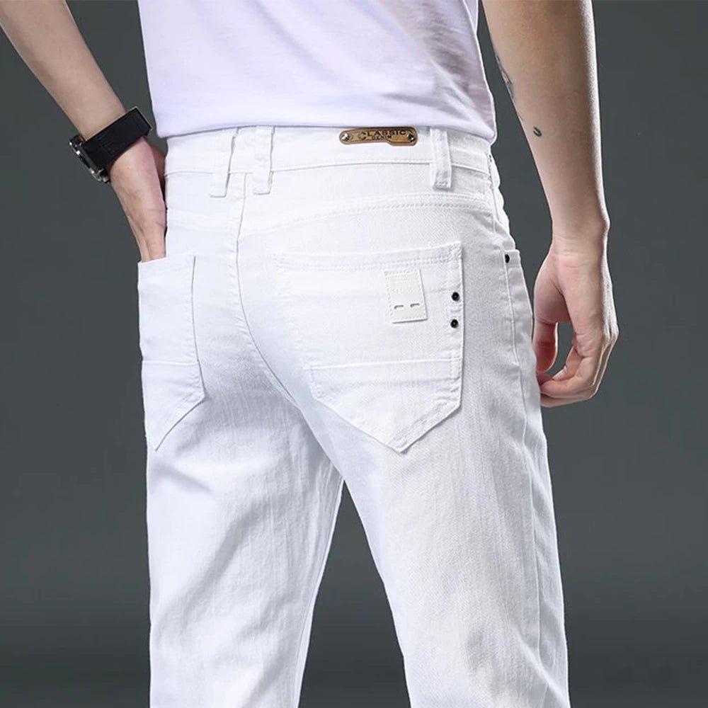 2025 Autumn Men's White Slim Fit Straight Jeans Casual Stretch Denim Pants Comfortable Fashion Streetwear Male Brand Clothing - PratSN