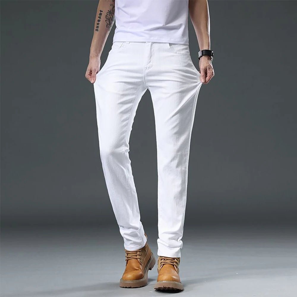 2025 Autumn Men's White Slim Fit Straight Jeans Casual Stretch Denim Pants Comfortable Fashion Streetwear Male Brand Clothing - PratSN