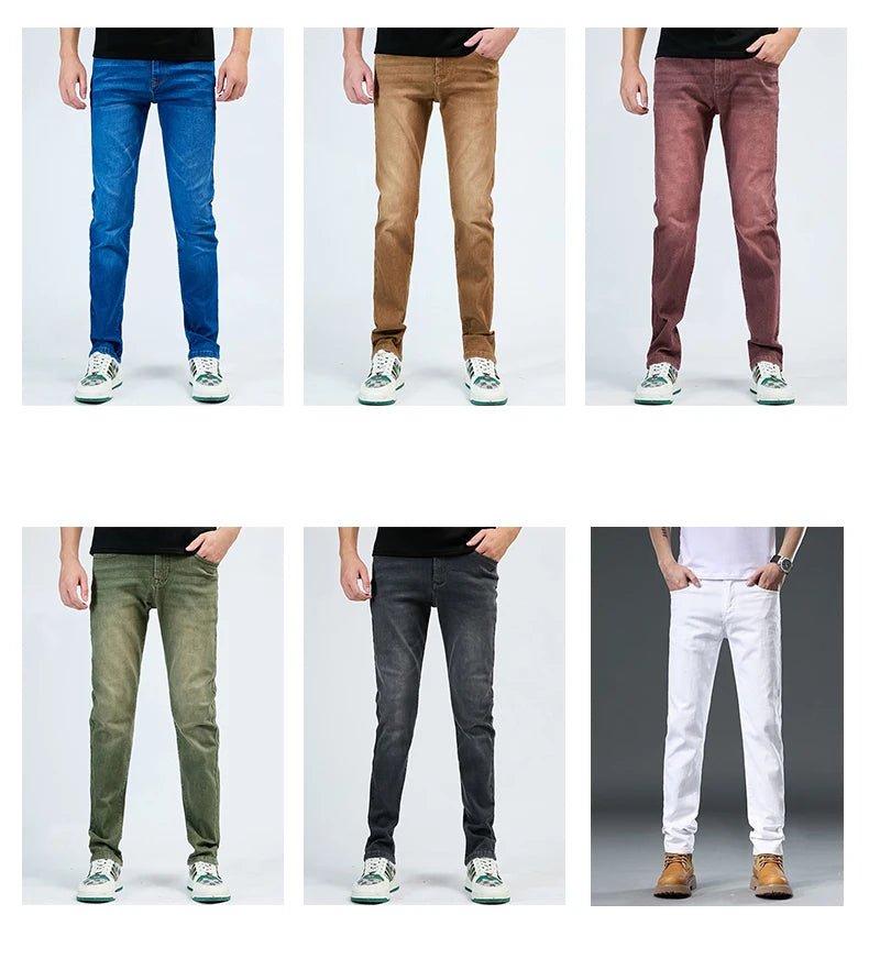 2025 Autumn Men's White Slim Fit Straight Jeans Casual Stretch Denim Pants Comfortable Fashion Streetwear Male Brand Clothing - PratSN