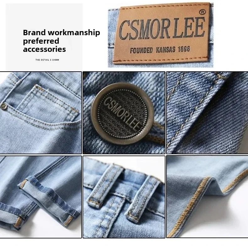 2025 Brand Top Classic Style Men Spring Summer Jeans Business Casual Light Blue Stretch Cotton Denim Male Trousers - PratSN