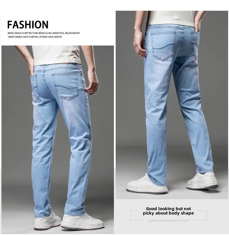 2025 Brand Top Classic Style Men Spring Summer Jeans Business Casual Light Blue Stretch Cotton Denim Male Trousers - PratSN
