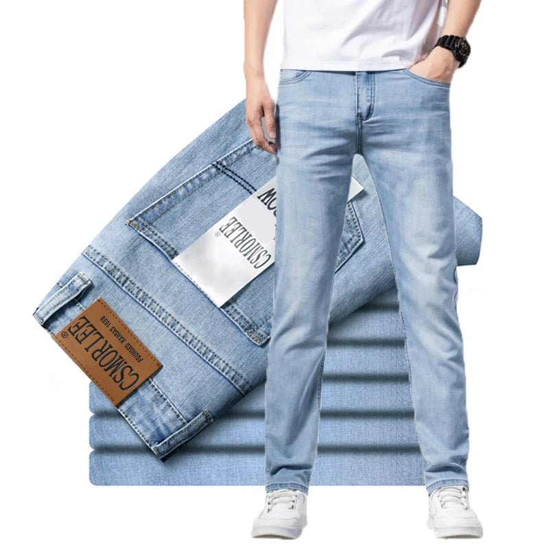 2025 Brand Top Classic Style Men Spring Summer Jeans Business Casual Light Blue Stretch Cotton Denim Male Trousers - PratSN