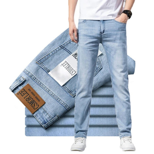 2025 Brand Top Classic Style Men Spring Summer Jeans Business Casual Light Blue Stretch Cotton Denim Male Trousers - PratSN