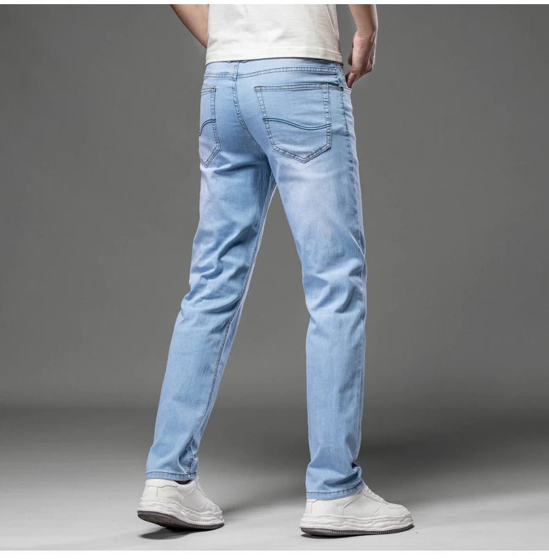 2025 Brand Top Classic Style Men Spring Summer Jeans Business Casual Light Blue Stretch Cotton Denim Male Trousers - PratSN