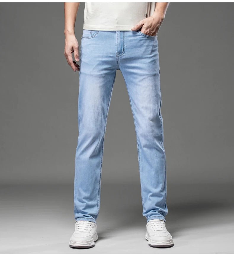 2025 Brand Top Classic Style Men Spring Summer Jeans Business Casual Light Blue Stretch Cotton Denim Male Trousers - PratSN