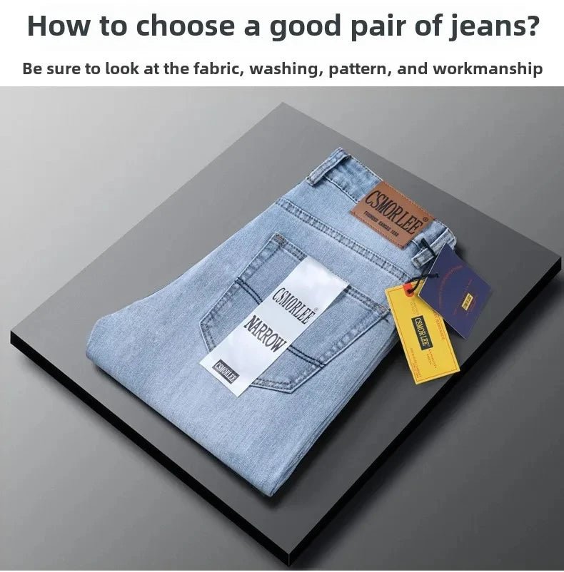 2025 Brand Top Classic Style Men Spring Summer Jeans Business Casual Light Blue Stretch Cotton Denim Male Trousers - PratSN