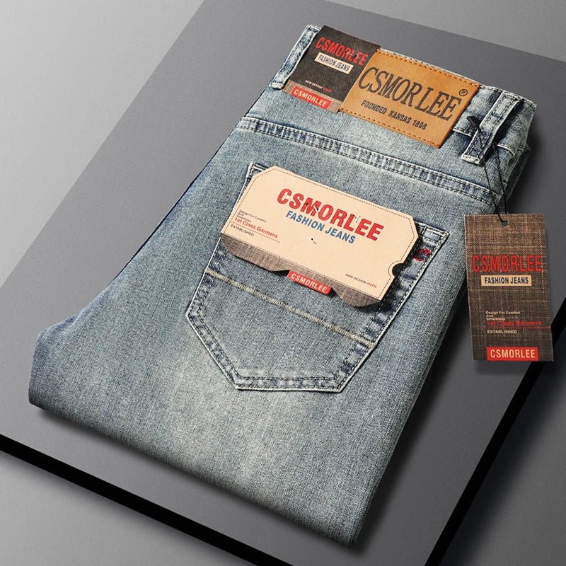 2025 Brand Top Classic Style Men Spring Summer Jeans Business Casual Light Blue Stretch Cotton Denim Male Trousers - PratSN