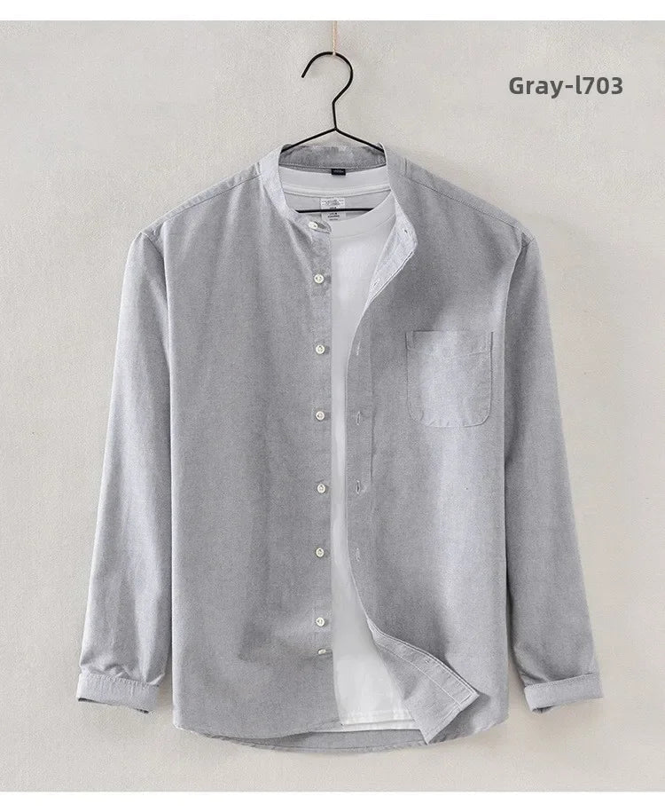 2025 Cotton Stand - up Neck Oxford Spinning Anti - wrinkle Casual Spring Autumn New Men's Shirt Jackets - PratSN