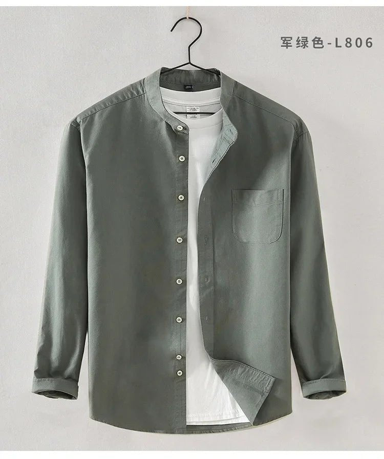 2025 Cotton Stand - up Neck Oxford Spinning Anti - wrinkle Casual Spring Autumn New Men's Shirt Jackets - PratSN