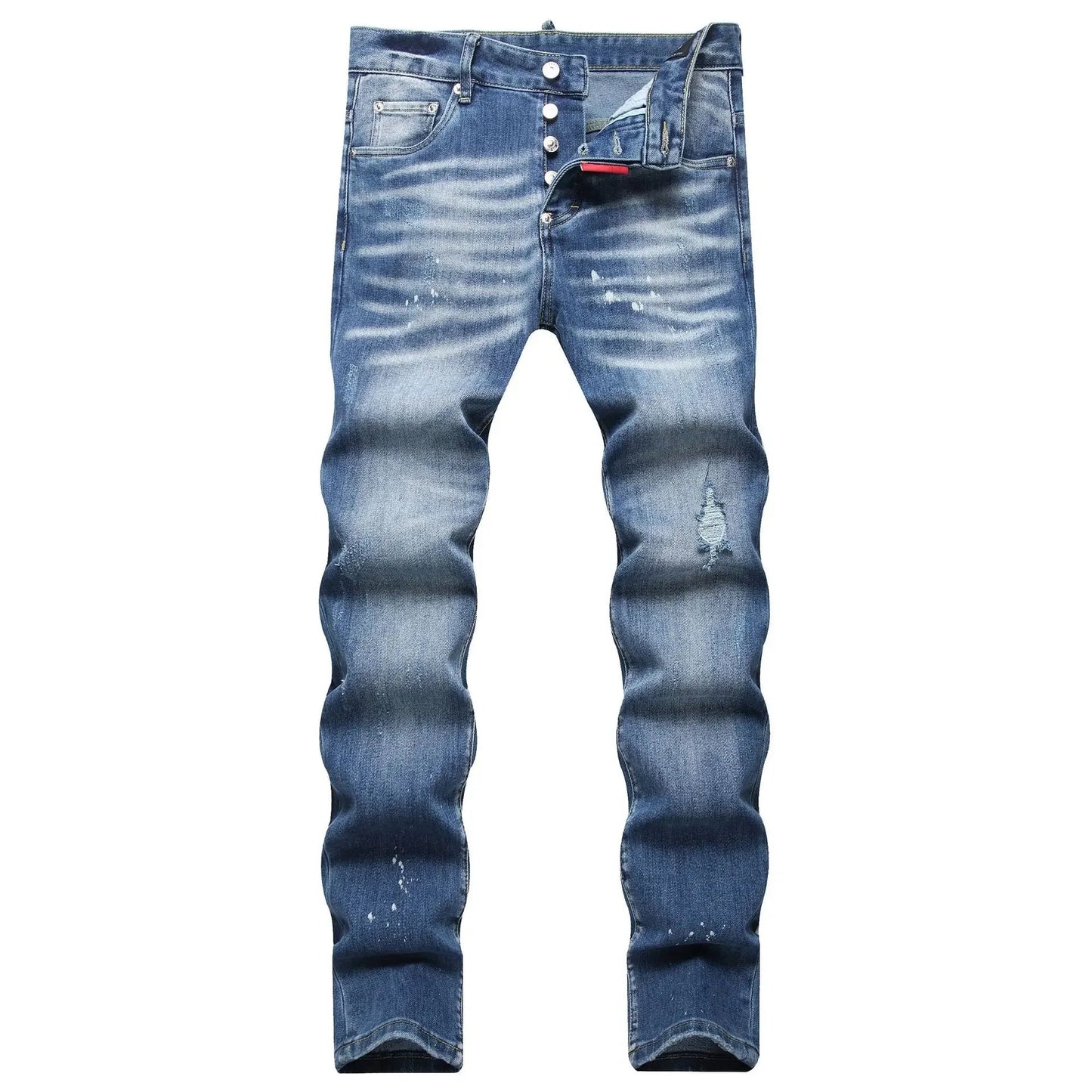 2025 Men's Ripped Jeans Luxury Brand Light Blue Holes Long Trousers Quality Male Fashion Stretch Slim Pants Men Skinny Jeans - PratSN