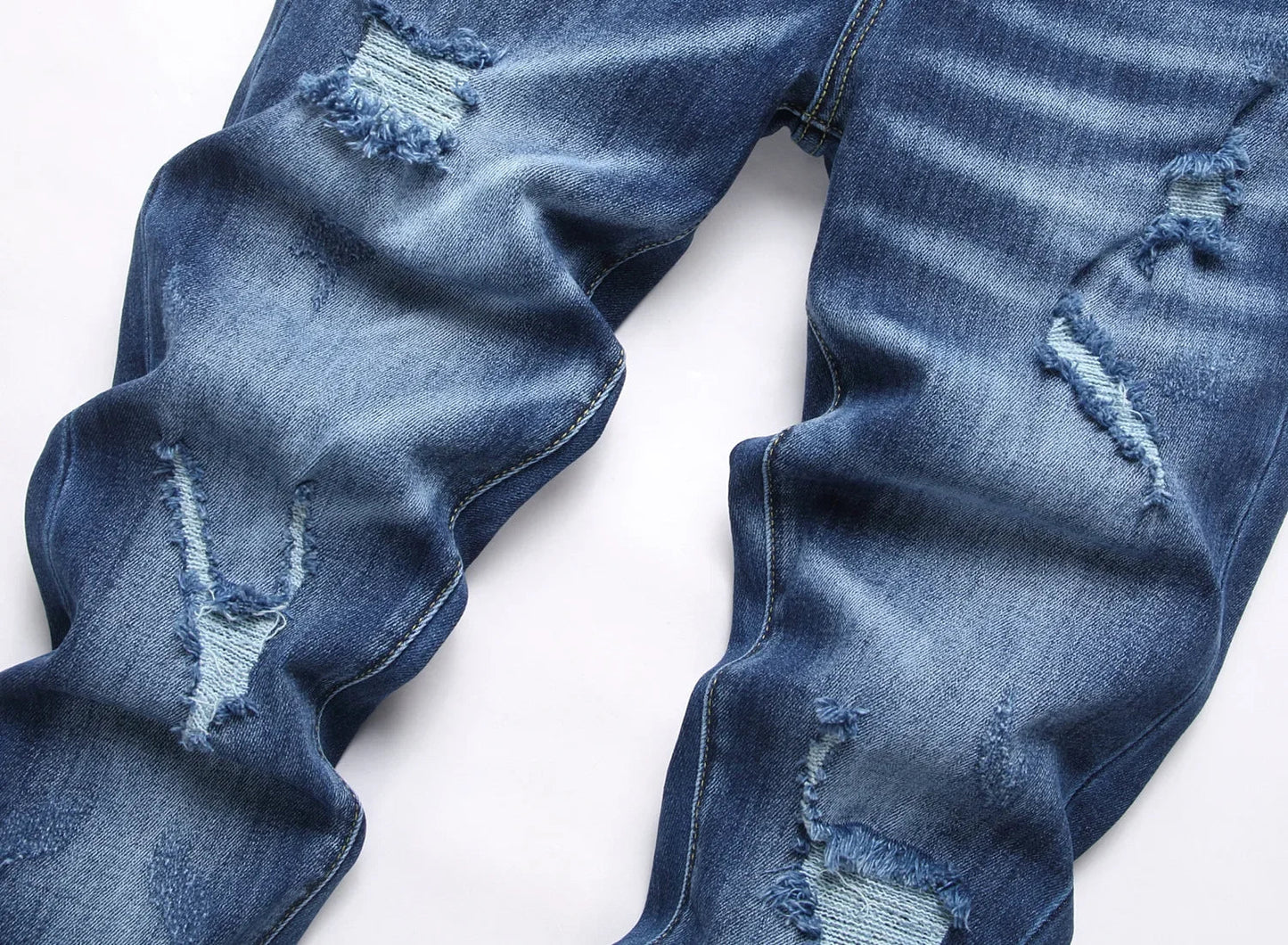 2025 Men's Ripped Jeans Luxury Brand Light Blue Holes Long Trousers Quality Male Fashion Stretch Slim Pants Men Skinny Jeans - PratSN