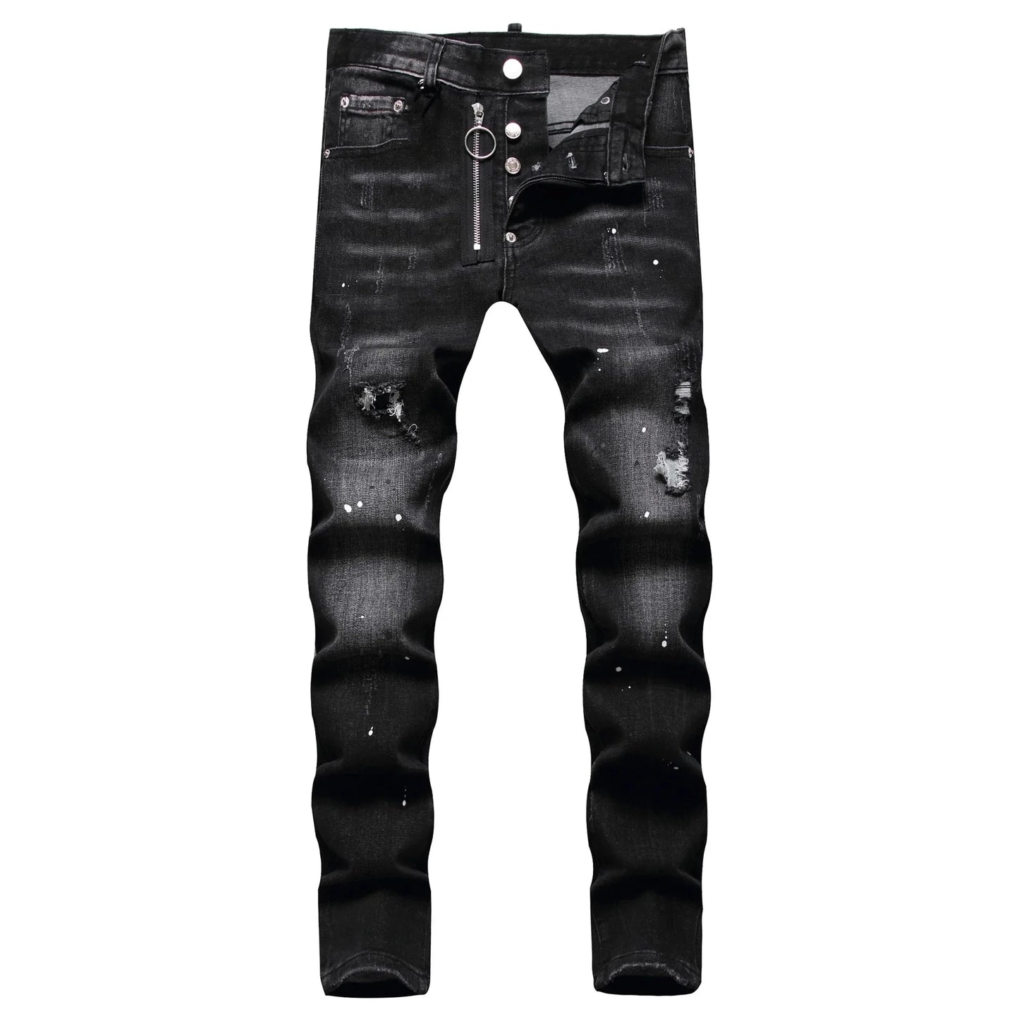 2025 Men's Ripped Jeans Luxury Brand Light Blue Holes Long Trousers Quality Male Fashion Stretch Slim Pants Men Skinny Jeans - PratSN