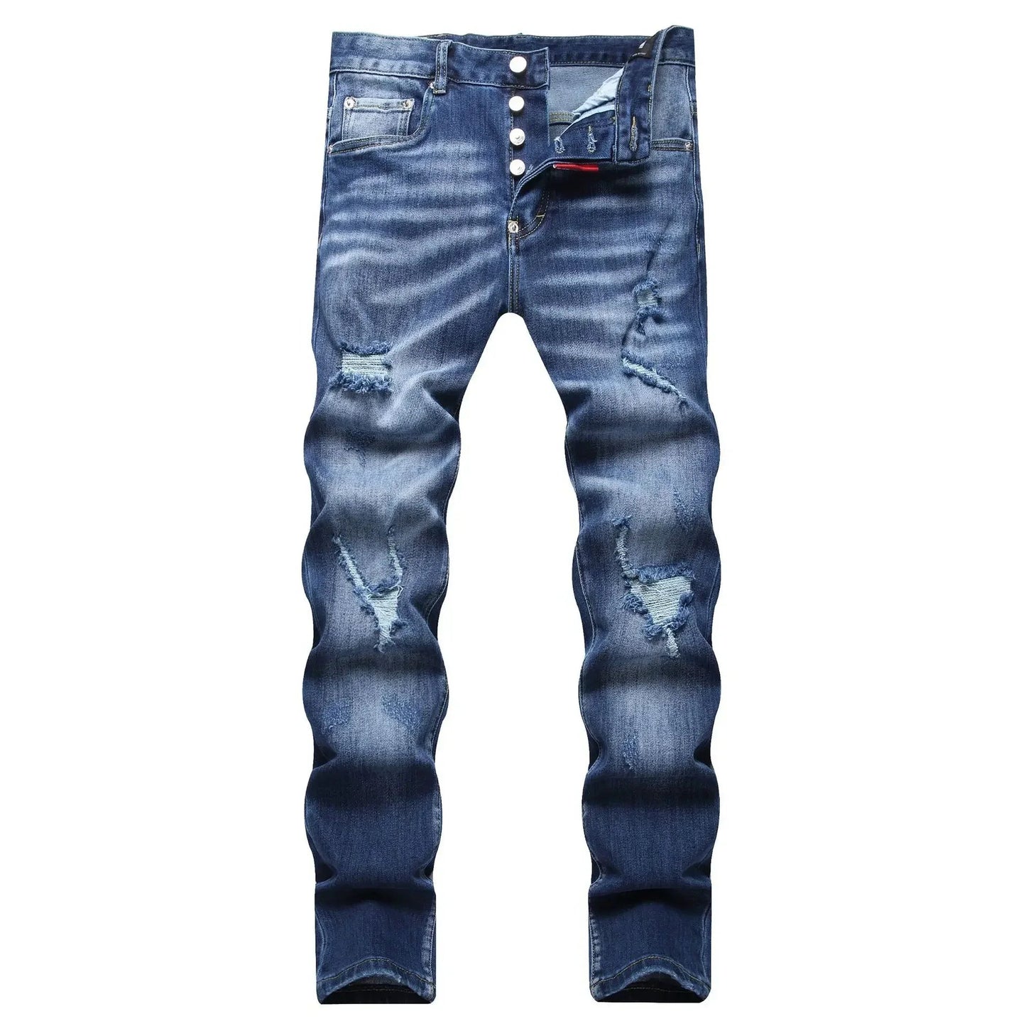 2025 Men's Ripped Jeans Luxury Brand Light Blue Holes Long Trousers Quality Male Fashion Stretch Slim Pants Men Skinny Jeans - PratSN