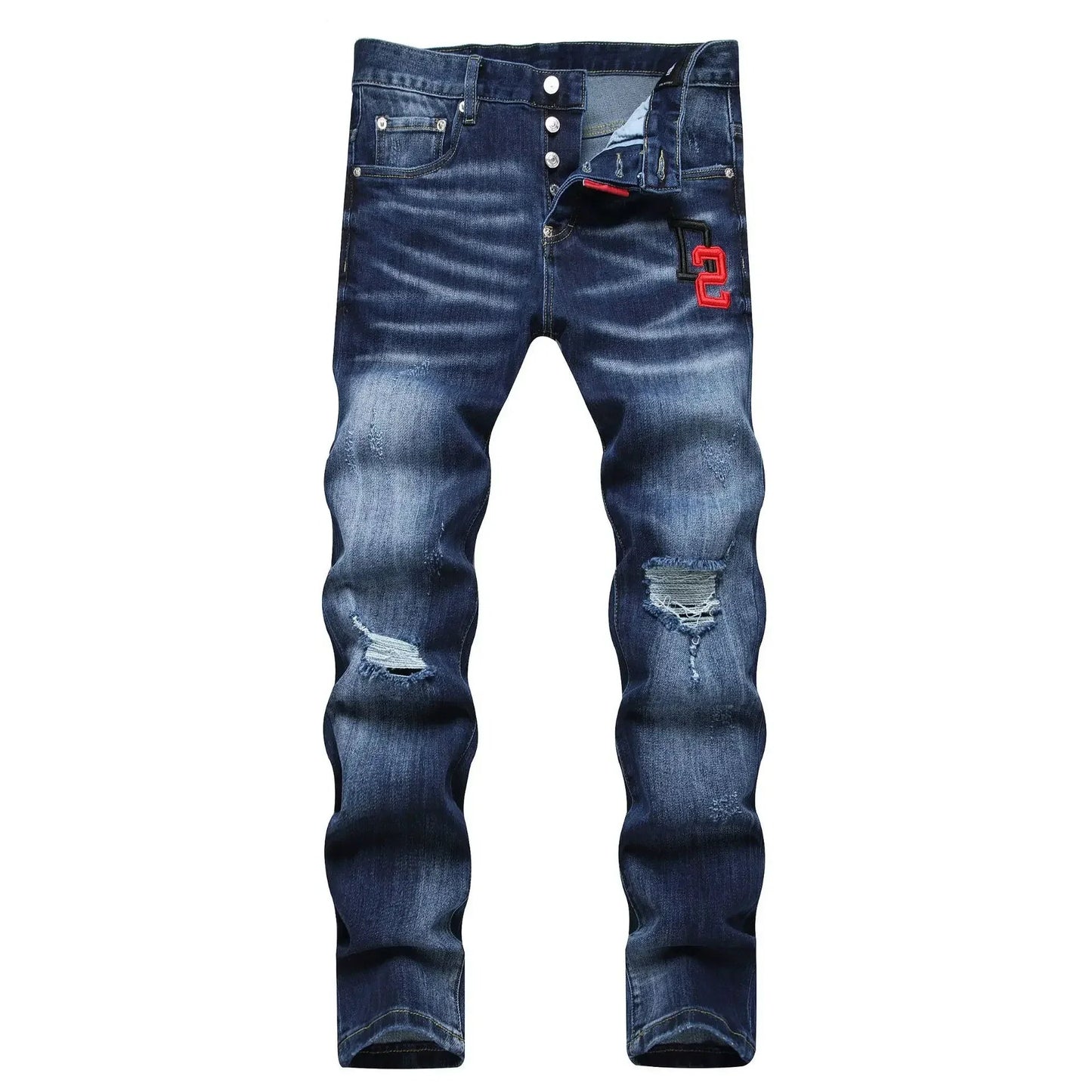 2025 Men's Ripped Jeans Luxury Brand Light Blue Holes Long Trousers Quality Male Fashion Stretch Slim Pants Men Skinny Jeans - PratSN