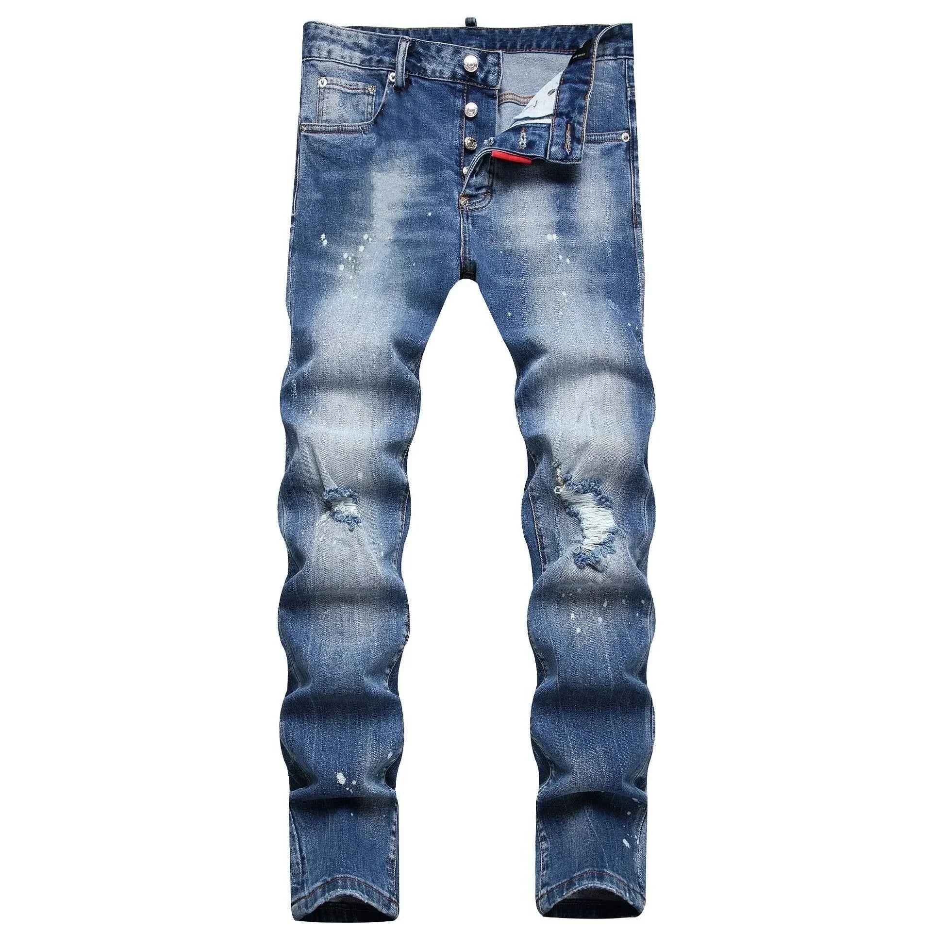 2025 Men's Ripped Jeans Luxury Brand Light Blue Holes Long Trousers Quality Male Fashion Stretch Slim Pants Men Skinny Jeans - PratSN