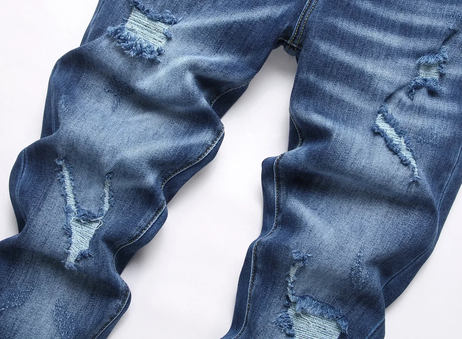 2025 Men's Ripped Jeans Luxury Brand Light Blue Holes Long Trousers Quality Male Fashion Stretch Slim Pants Men Skinny Jeans - PratSN