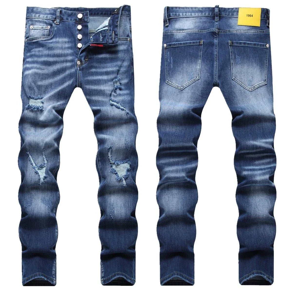 2025 Men's Ripped Jeans Luxury Brand Light Blue Holes Long Trousers Quality Male Fashion Stretch Slim Pants Men Skinny Jeans - PratSN