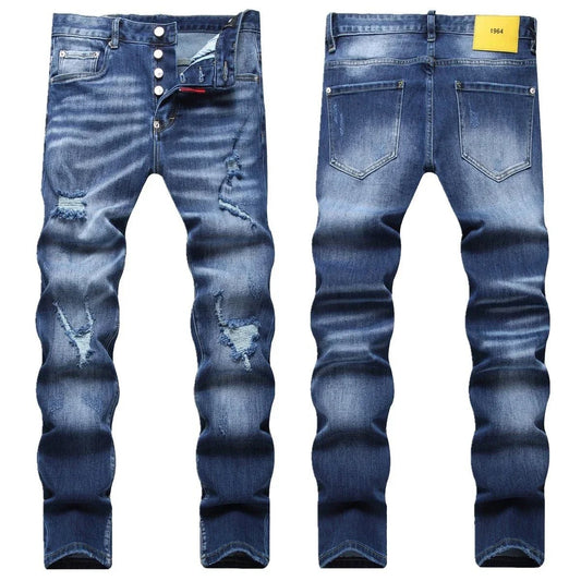 2025 Men's Ripped Jeans Luxury Brand Light Blue Holes Long Trousers Quality Male Fashion Stretch Slim Pants Men Skinny Jeans - PratSN