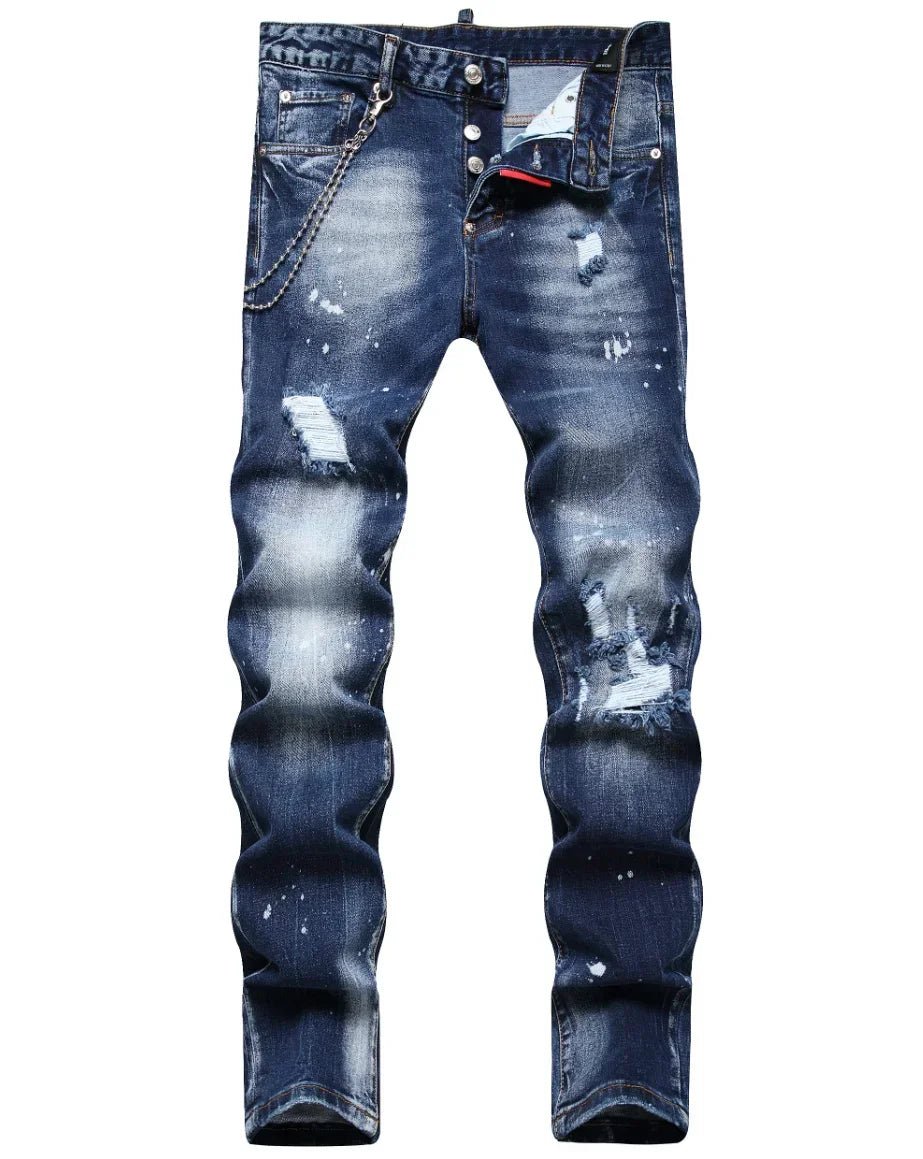2025 Men's Ripped Jeans Luxury Brand Light Blue Holes Long Trousers Quality Male Fashion Stretch Slim Pants Men Skinny Jeans - PratSN