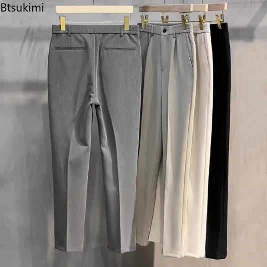 2025 Men's Straight - Leg Suit Pants Spring Trousers Simple Slim Non - ironing Dress Pants for Men - PratSN