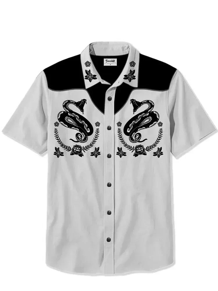 2025 Men's Summer Snake Pattern Casual Short Sleeved Shirt Breathable Quick Drying Comfortable Shirt High - quality Mens Top - PratSN