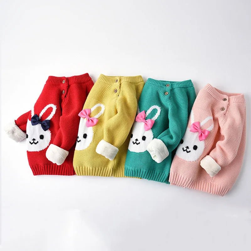 2025 New Baby Girls' Winter Sweater Hand Knitted with Cute Rabbit Pattern Wool and Cotton Fabric Button Closure for Christmas - PratSN