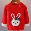 2025 New Baby Girls' Winter Sweater Hand Knitted with Cute Rabbit Pattern Wool and Cotton Fabric Button Closure for Christmas - PratSN