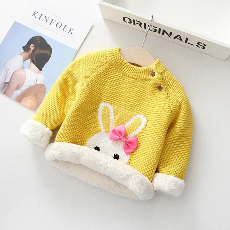 2025 New Baby Girls' Winter Sweater Hand Knitted with Cute Rabbit Pattern Wool and Cotton Fabric Button Closure for Christmas - PratSN