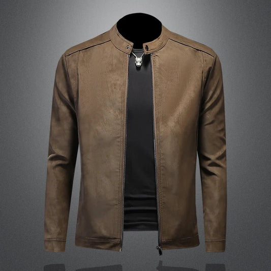 2025 new high - quality slim fit leather jacket, men's casual stand up collar leather jacket, - PratSN