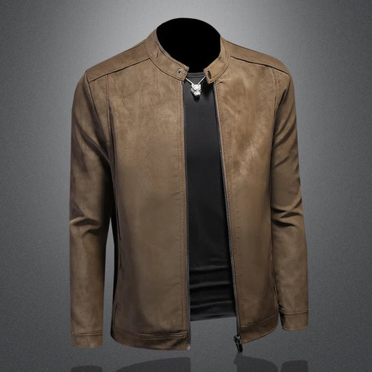 2025 new high - quality slim fit leather jacket, men's casual stand up collar leather jacket, - PratSN