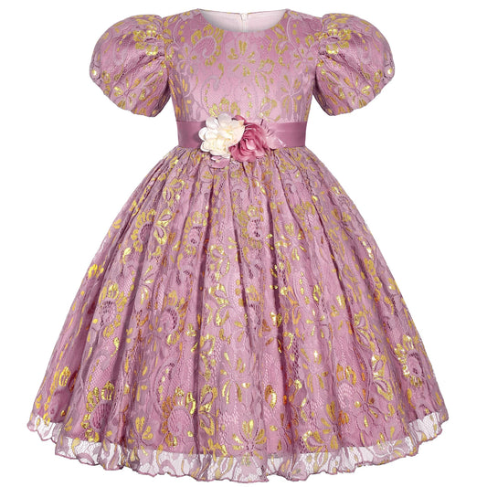 2025 New holiday party children's dress Children's puffy sleeve dress bow princess dress sold well - PratSN