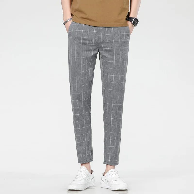 2025 new men's spring and summer slim fit pants straight leg nine inch small leg trousers trendy versatile checkered pants - PratSN