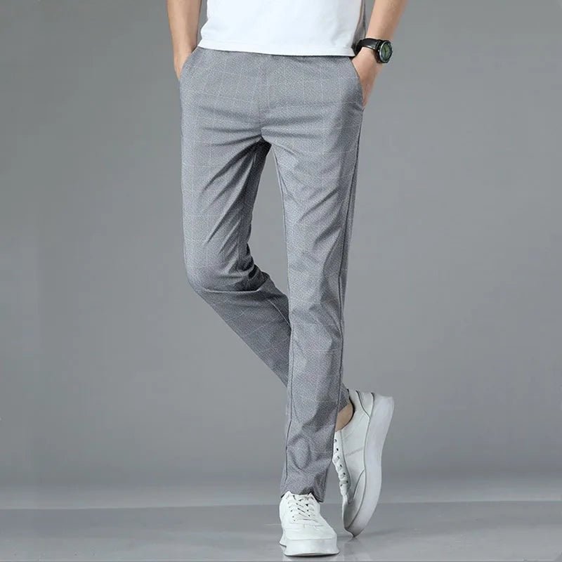 2025 new men's spring and summer slim fit pants straight leg nine inch small leg trousers trendy versatile checkered pants - PratSN