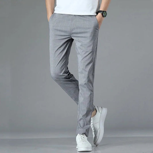 2025 new men's spring and summer slim fit pants straight leg nine inch small leg trousers trendy versatile checkered pants - PratSN