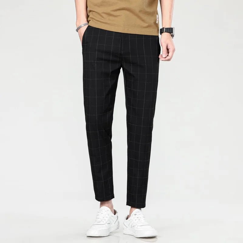 2025 new men's spring and summer slim fit pants straight leg nine inch small leg trousers trendy versatile checkered pants - PratSN